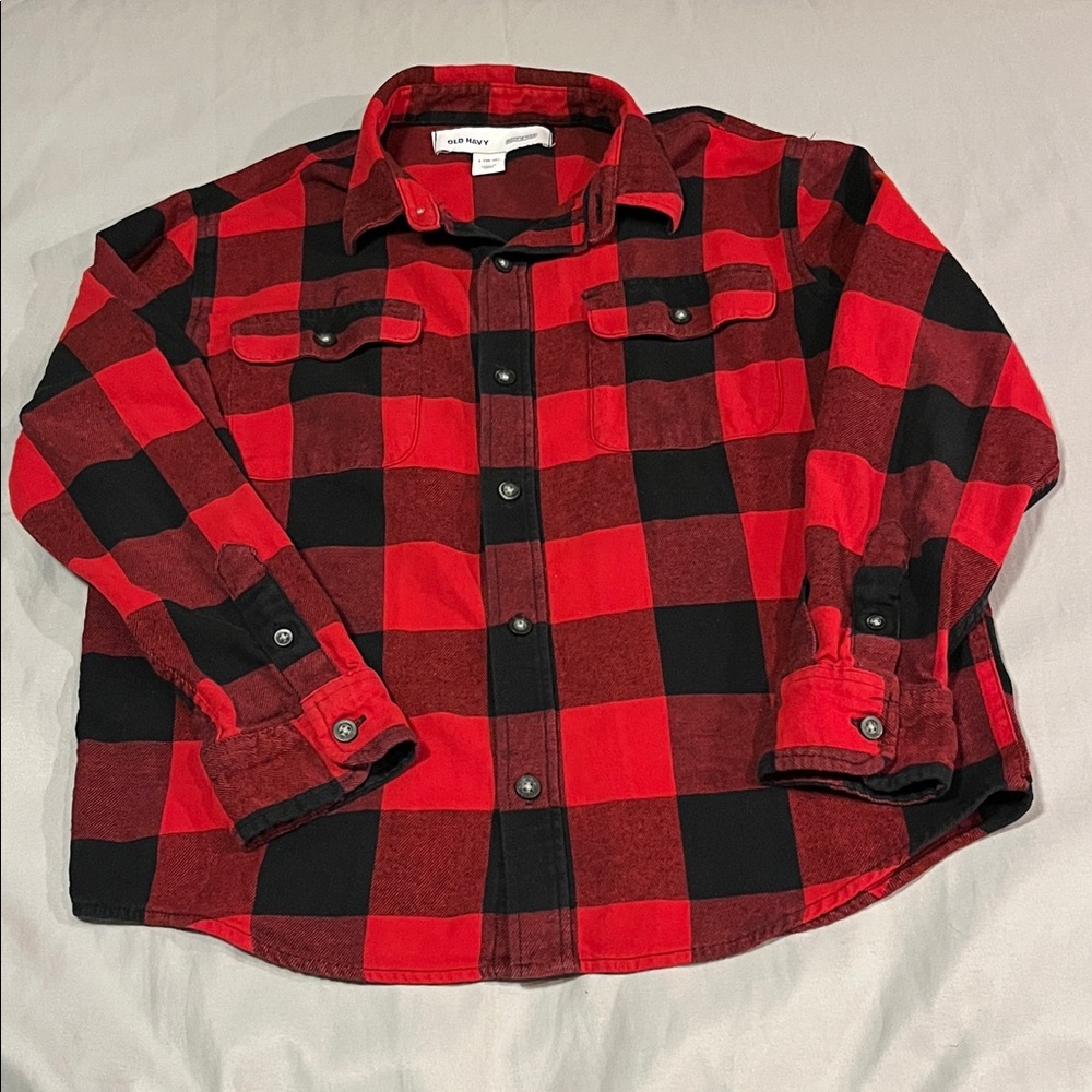 Old Navy Kids Red and Black Checkered Button Down Shirt Long Sleeve Size L 10/12